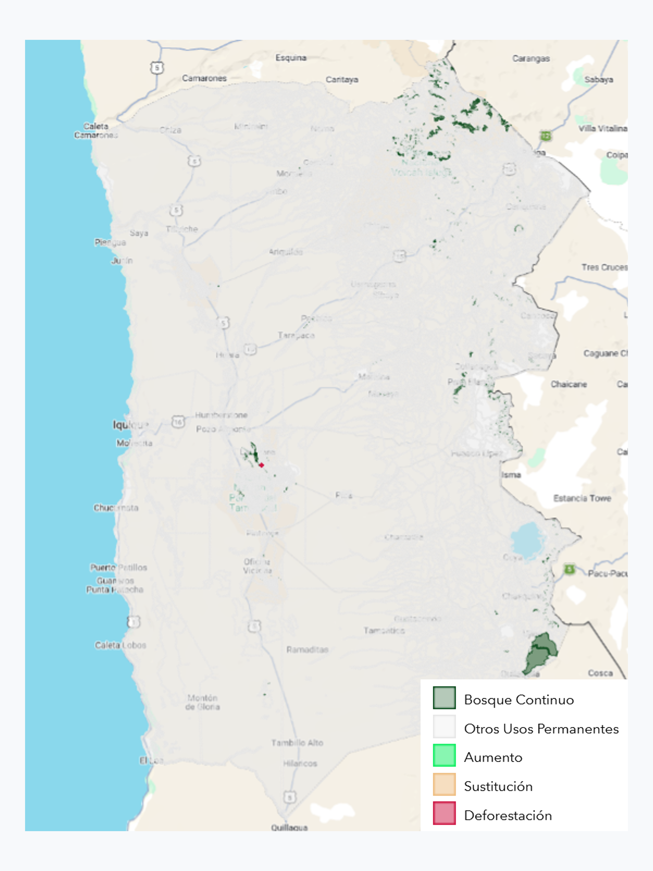 Cartografía temática del Cambio de Uso de la Tierra para la Región de Tarapacá periodo 2013-2021, Escala 1:50.000